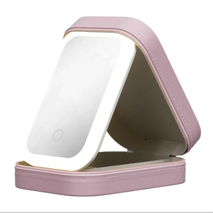 Veile Studios Pink Led Jewelry Box With Mirror Smart Light Adjustment And Dual Power Charging For Travel Home