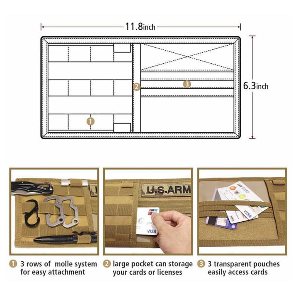 Khaki Car Sun Visor Organizer Tactical Molle Storage Panel With Multi Pocket Design