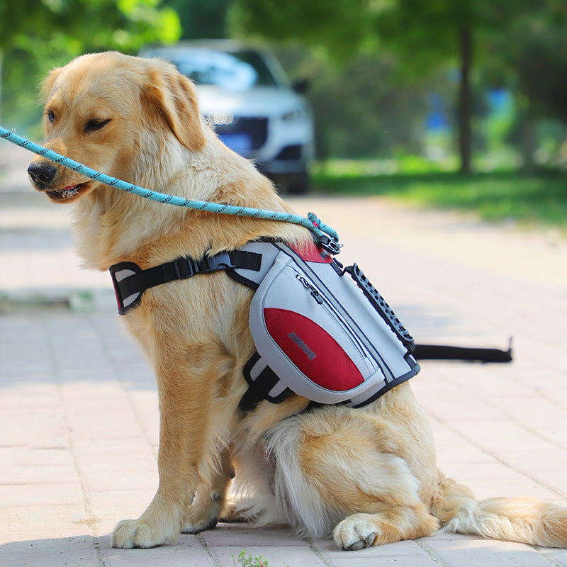 Red Reflective Dog Saddle Harness With Storage Bags Adjustable Pet Backpack For Outdoor Adventures