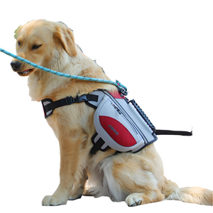 Red Reflective Dog Saddle Harness With Storage Bags Adjustable Pet Backpack For Outdoor Adventures