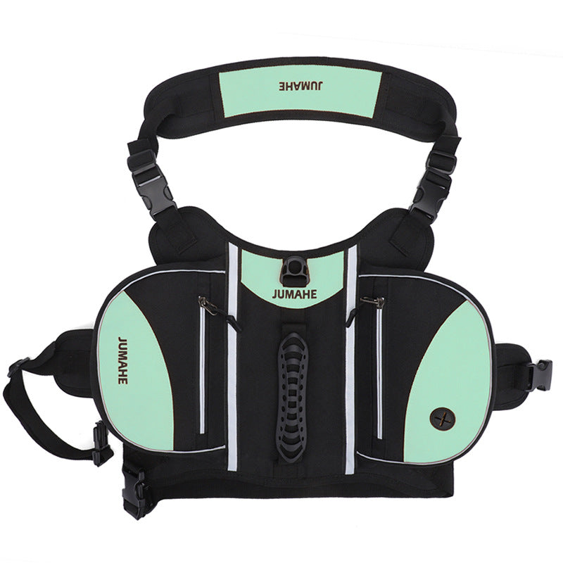 Green Reflective Dog Saddle Harness With Storage Bags Adjustable Pet Backpack For Outdoor Adventures