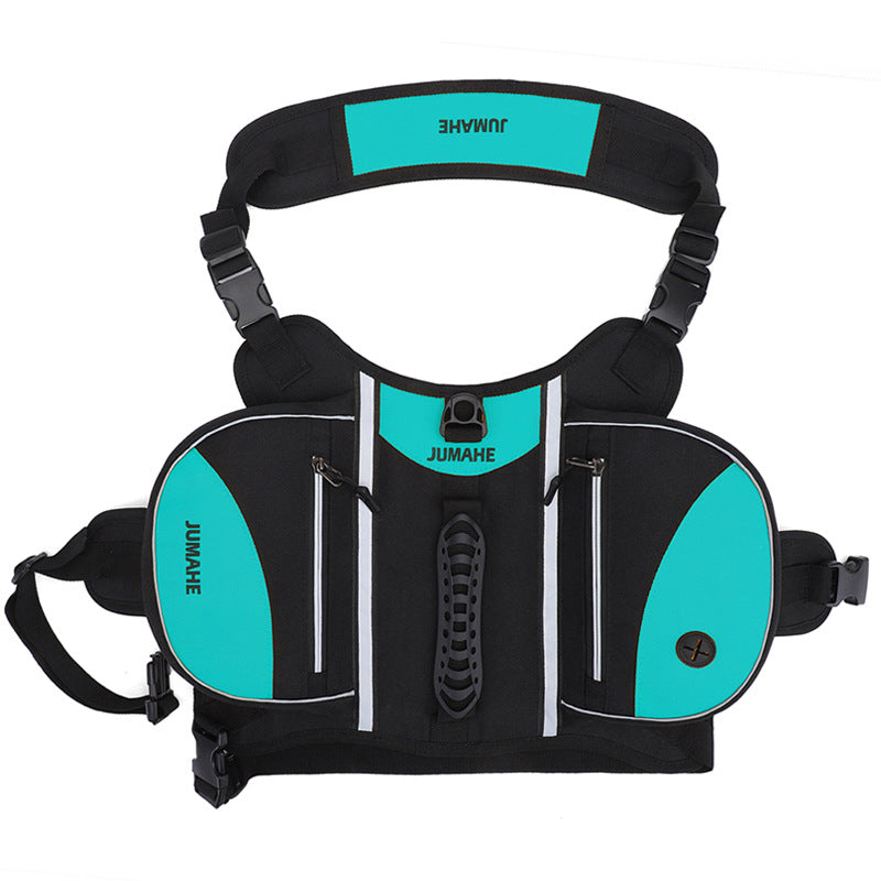 Blue Reflective Dog Saddle Harness With Storage Bags Adjustable Pet Backpack For Outdoor Adventures