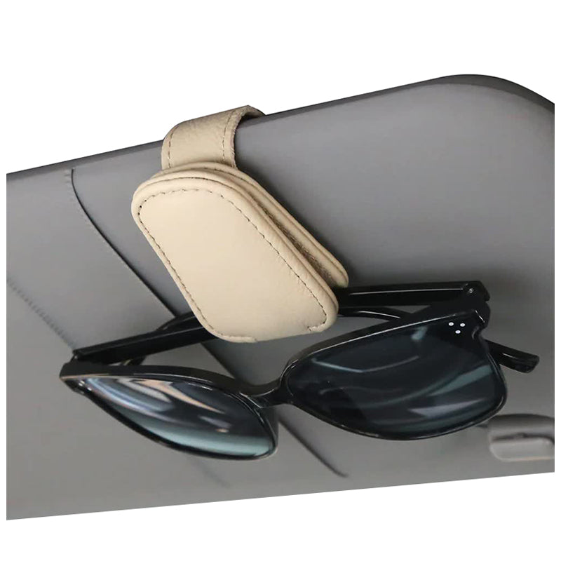 2Pcs Beige Car Sun Visor Glasses Holder Universal Sunglasses Clip For Secure Storage