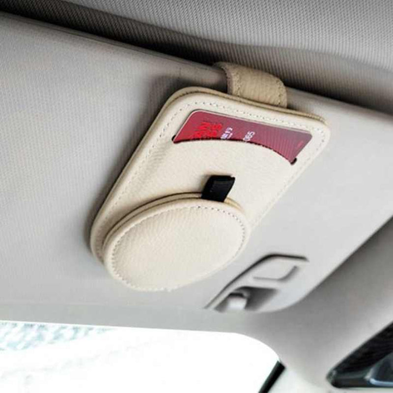 Red Multifunctional Car Sun Visor Glasses Clip With Card Holder Compact And Convenient