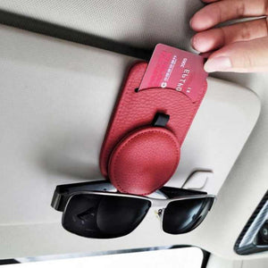 Red Multifunctional Car Sun Visor Glasses Clip With Card Holder Compact And Convenient