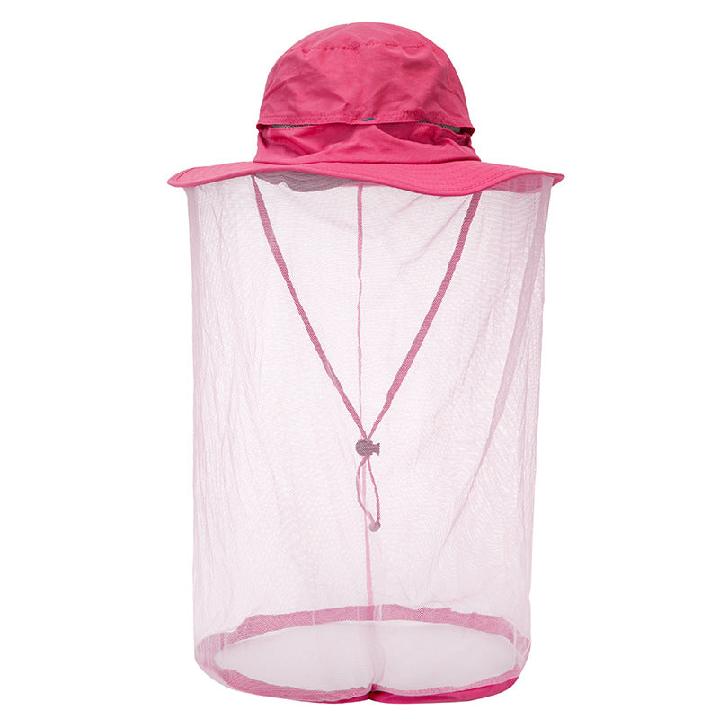 Rose Red Outdoor Mosquito Net Hat Sun Protection And Insect Repellent Bucket