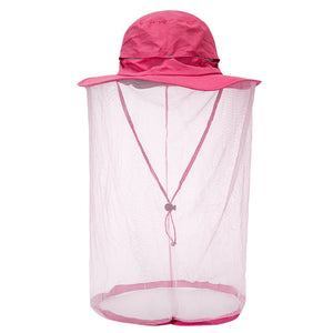 Rose Red Outdoor Mosquito Net Hat Sun Protection And Insect Repellent Bucket