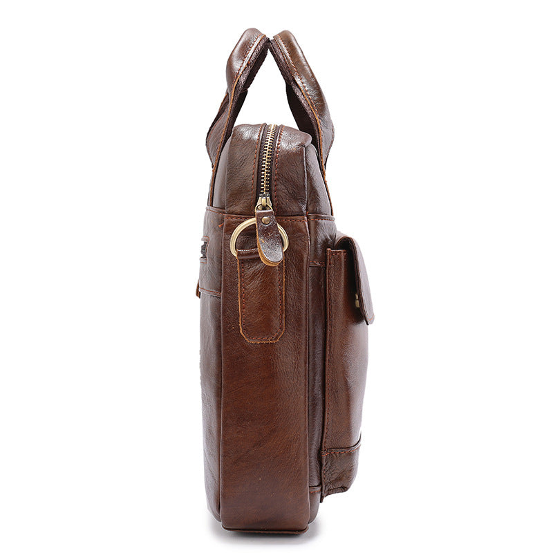 Light Brown Men's Genuine Leather Shoulder Bag Vintage Business Briefcase