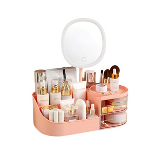 Makeup Organizer With Mirror Pink (33.5*19*12Cm)