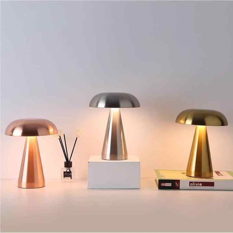 Silver Modern Mushroom Table Lamp Minimalist Metal Design For Home And Office