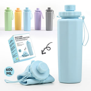 Blue 600Ml Silicone Collapsible Water Bottle Portable And Eco Friendly Hydration Solution