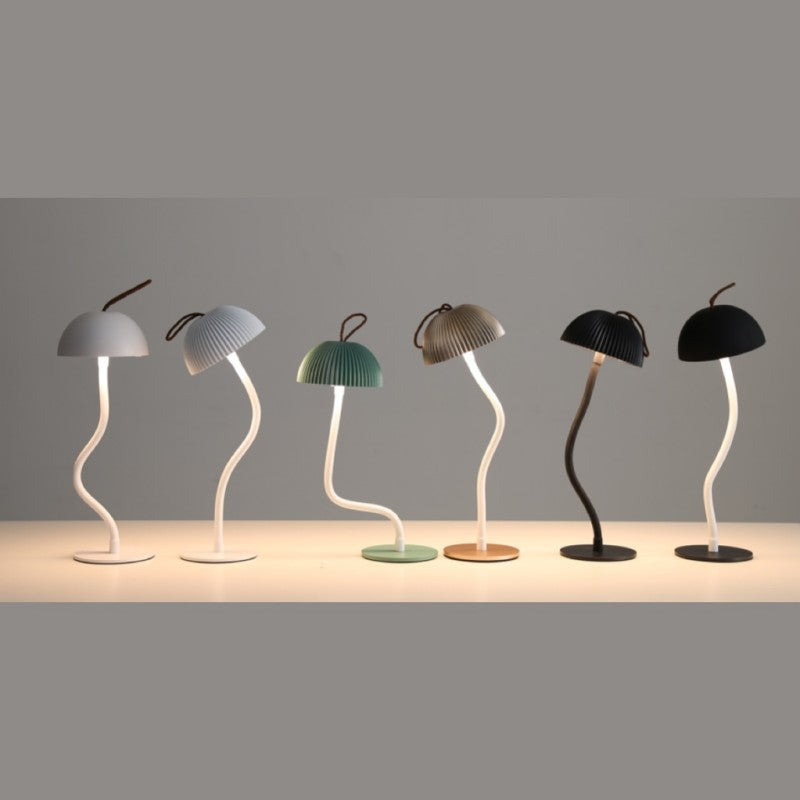 Smooth White Lamp Cap Elegant Curved Stem Mushroom Desk Adjustable Led Table Light