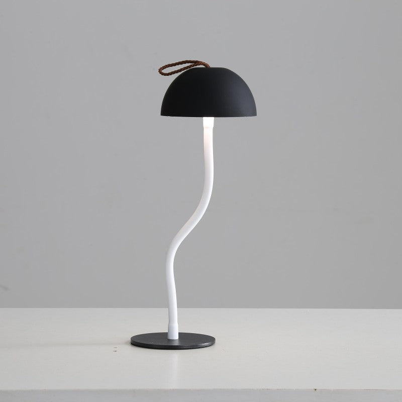 Smooth Black Lamp Cap Elegant Curved Stem Mushroom Desk Adjustable Led Table Light