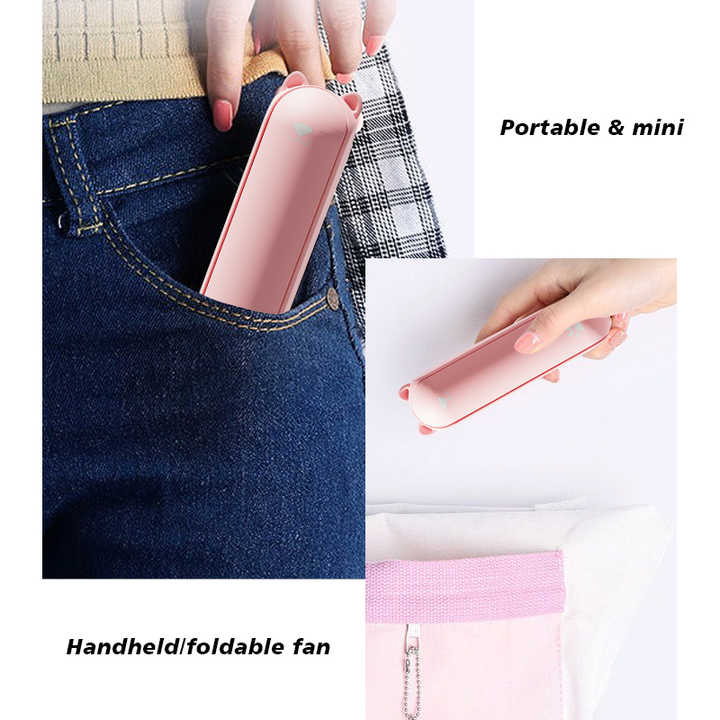 Pink Portable Foldable Mini Fan With Usb Power Bank