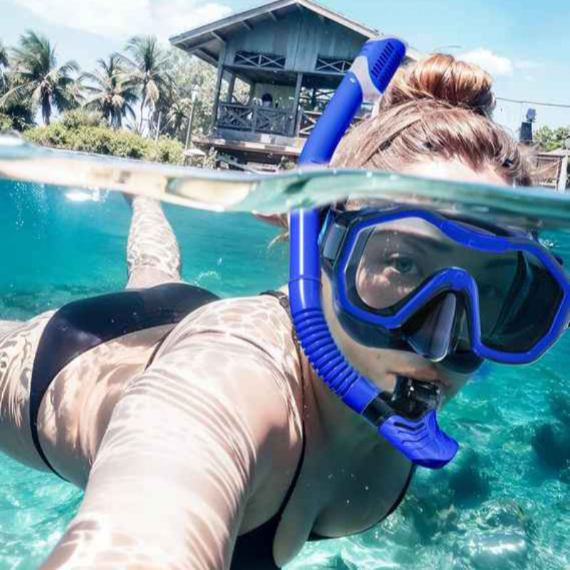 Transparent Blue Professional Snorkeling Mask And Dry Top Set