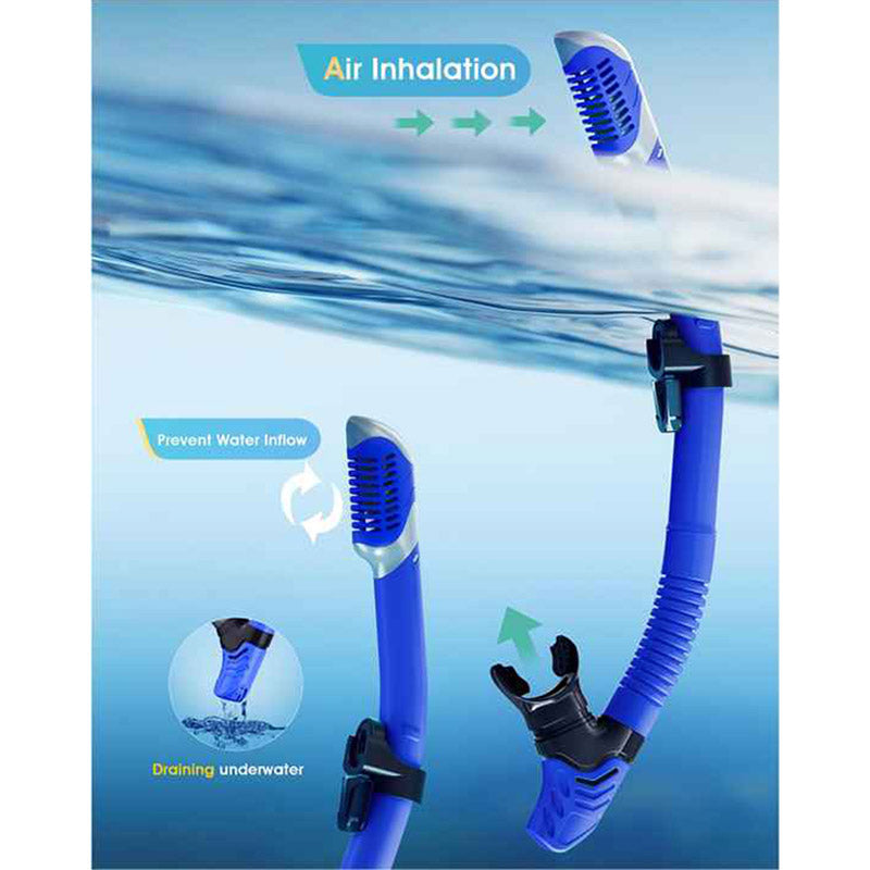 Transparent Blue Professional Snorkeling Mask And Dry Top Set