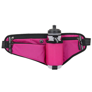 Rose Red Adjustable Running Waist Pack With Water Bottle Holder Reflective Design And Multiple Storage Pockets For Outdo