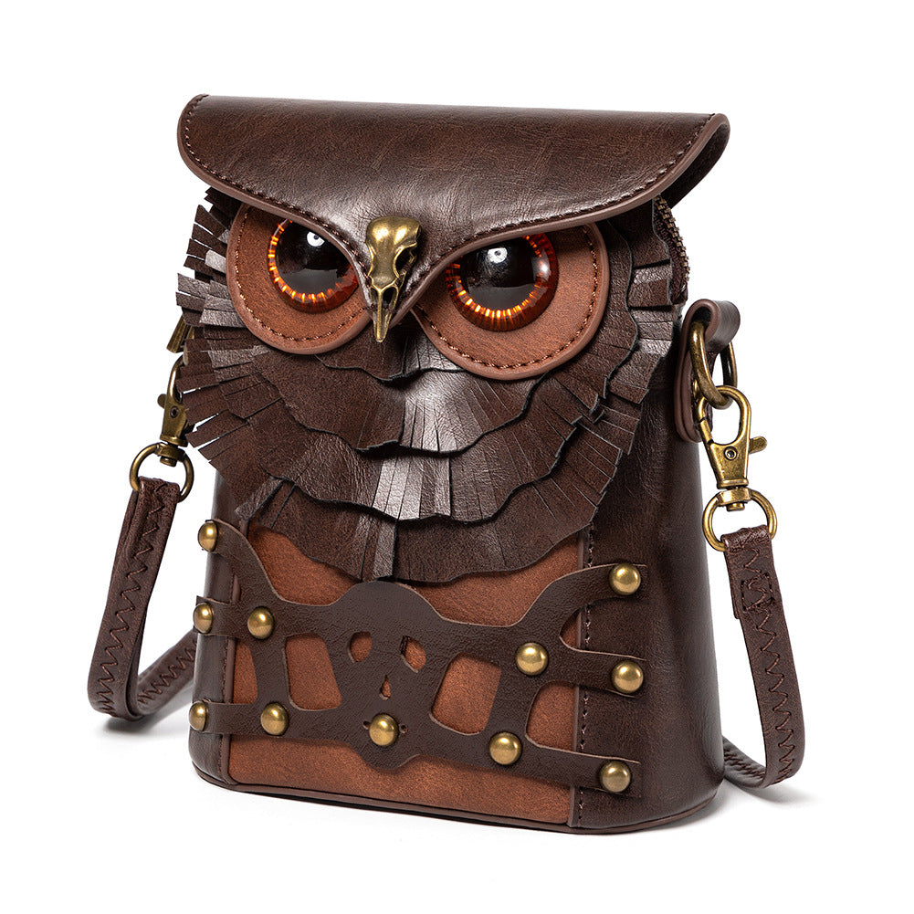 Handcrafted Leather Owl Crossbody Bag A Unique Retro Design Shoulder Purse For Women