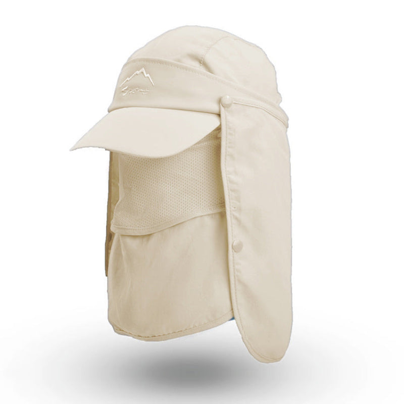 Beige Uv Protection 4 In 1 Outdoor Sun Hat With Removable Flaps