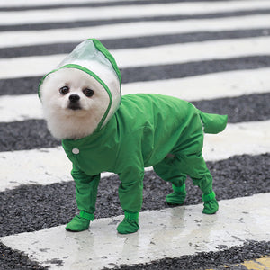 Green Waterproof Full Cover Pet Raincoat With Hood And Booties