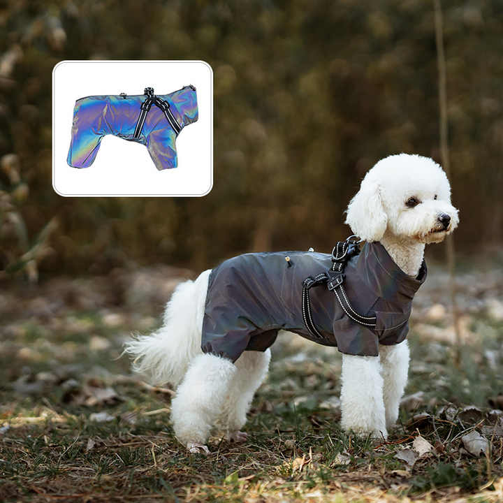 Laser Adjustable Waterproof Reflective Dog Raincoat With Harness Design