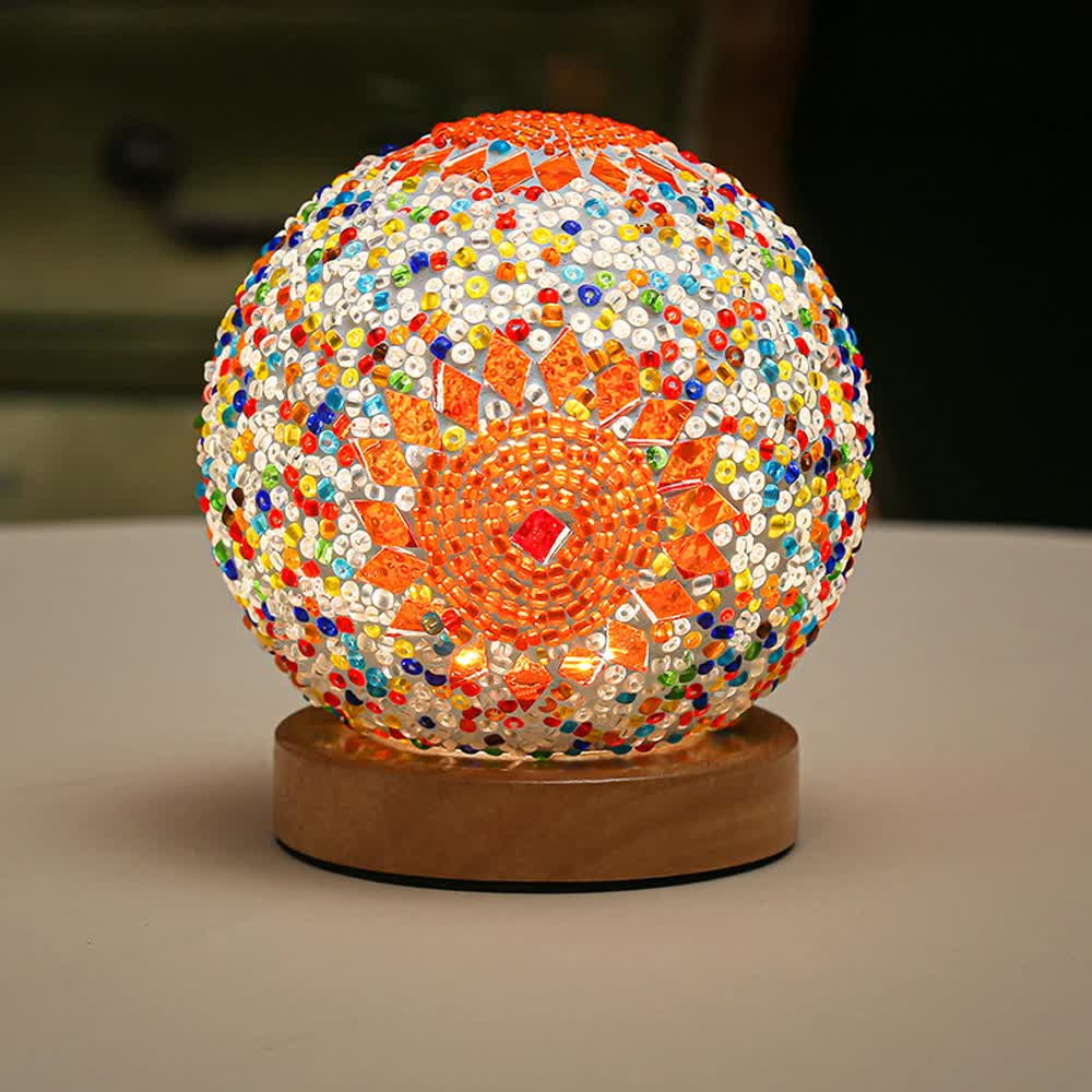 Orange Handmade Mosaic Glass Lamp Vibrant Decorative Table Light