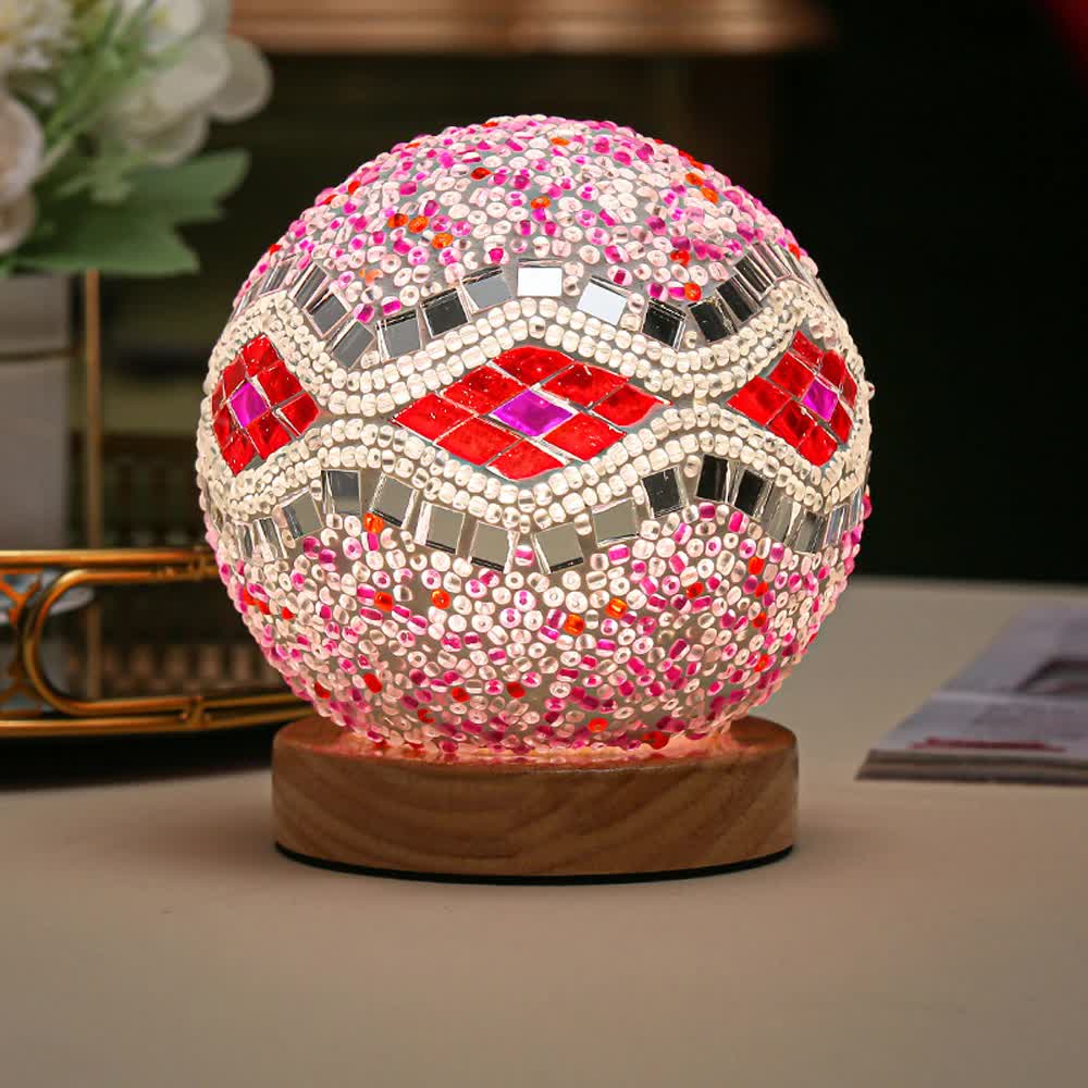 Pink Diamond Pattern Handmade Mosaic Glass Lamp Vibrant Decorative Table Light