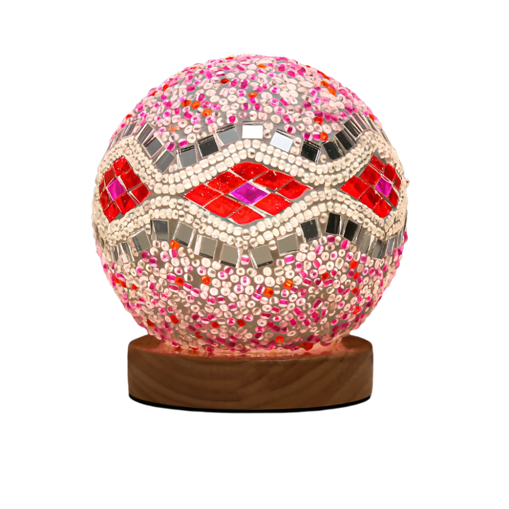 Pink Diamond Pattern Handmade Mosaic Glass Lamp Vibrant Decorative Table Light