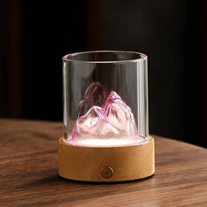 Pink Led Glass Night Light With Mountain Design Usb Rechargeable