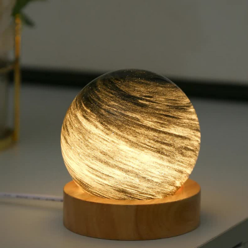 Starry Sky Led Planet Night Light With Wooden Base Usb Rechargeable