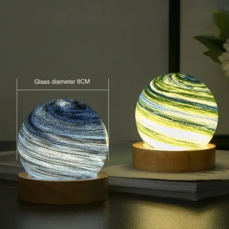 Starry Sky Led Planet Night Light With Wooden Base Usb Rechargeable