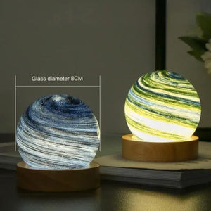 Sunset Led Planet Night Light With Wooden Base Usb Rechargeable