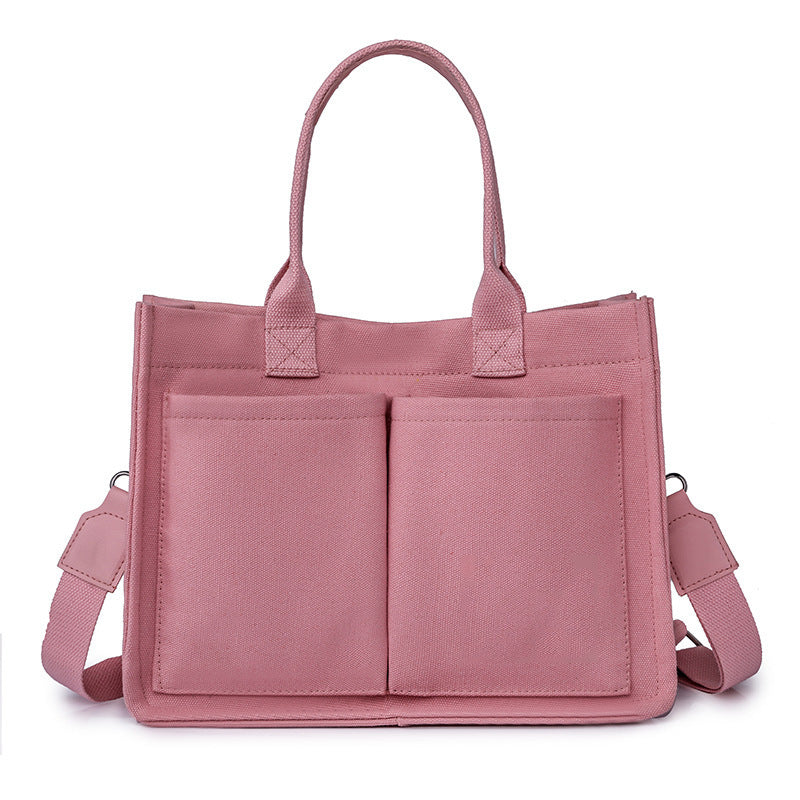 Pink Stylish Canvas Briefcase Tote Bag With Large Capacity For Women