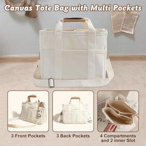 White Stylish Canvas Briefcase Tote Bag With Large Capacity For Women