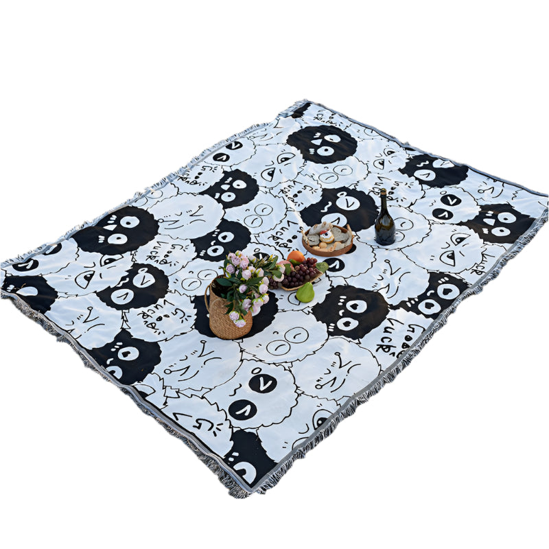 Elosung Black And White Coal Briquettes Bohemian Style Outdoor Picnic Blanket 130*180Cm Decorative Throw