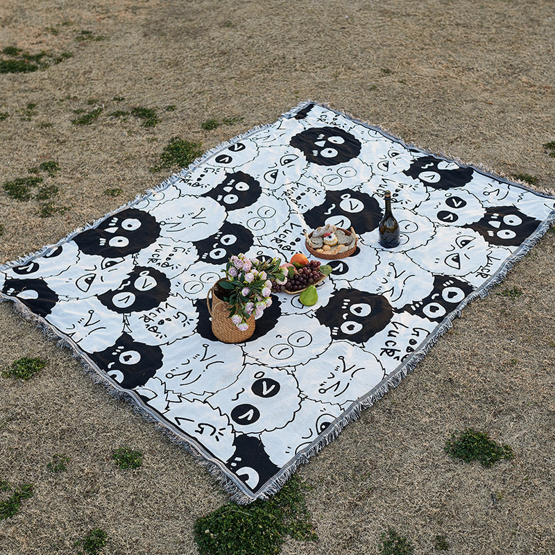 Elosung Black And White Coal Briquettes Bohemian Style Outdoor Picnic Blanket 130*180Cm Decorative Throw