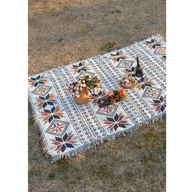 Elosung Black And White Coal Briquettes Bohemian Style Outdoor Picnic Blanket 130*180Cm Decorative Throw