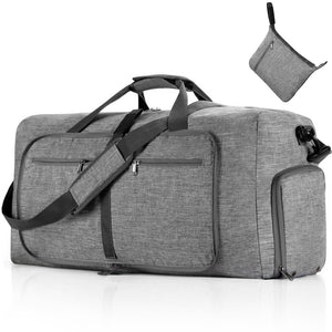 Grey Large Foldable Travel Duffel Bag With Shoe Compartment And Carry Pouch Lightweight Durable Spacious