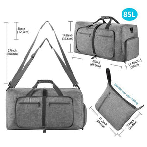 Grey Large Foldable Travel Duffel Bag With Shoe Compartment And Carry Pouch Lightweight Durable Spacious