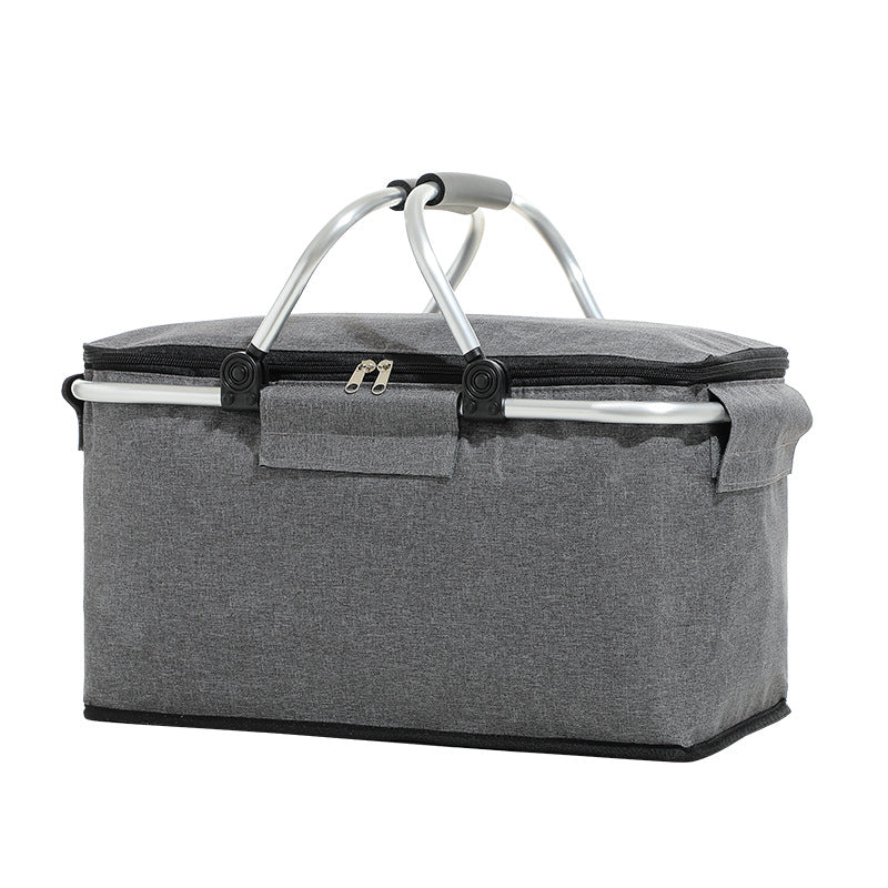 Grey Portable Aluminum Foil Insulated Picnic Basket With Zipper Lid 40X20x23cm