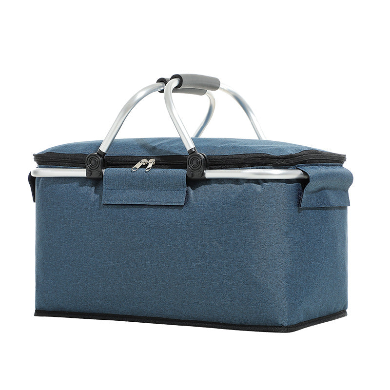 Nevy Blue Portable Aluminum Foil Insulated Picnic Basket With Zipper Lid 40X20x23cm