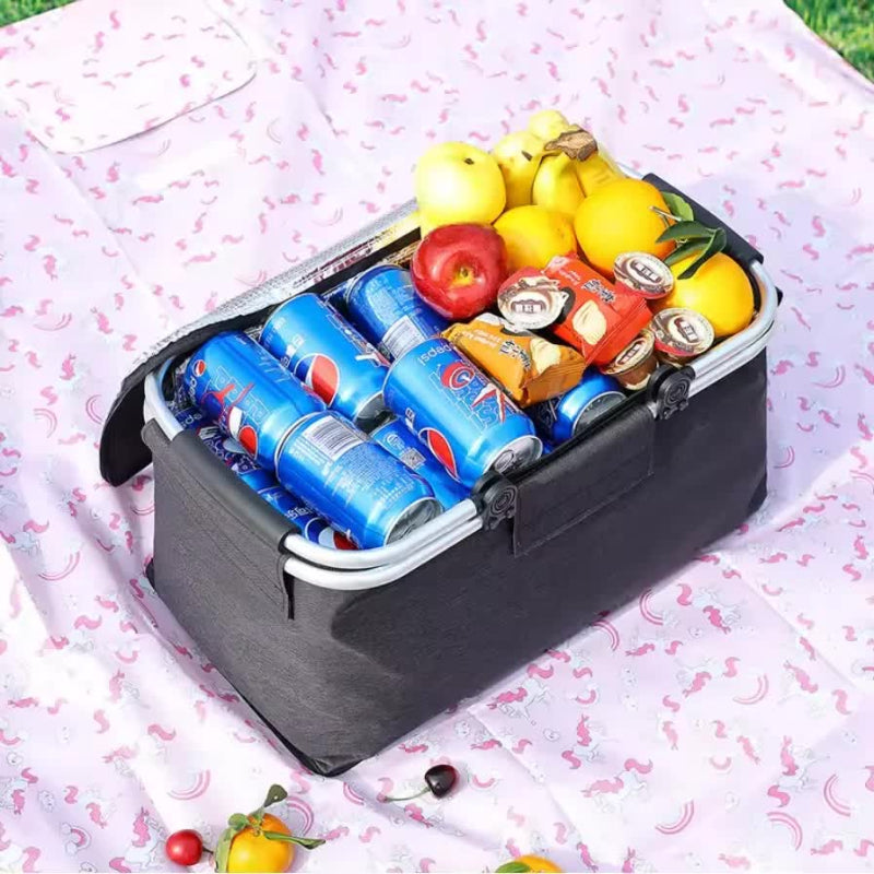 Nevy Blue Portable Aluminum Foil Insulated Picnic Basket With Zipper Lid 40X20x23cm