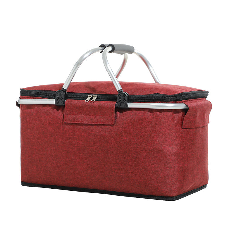 Red Portable Aluminum Foil Insulated Picnic Basket With Zipper Lid 40X20x23cm