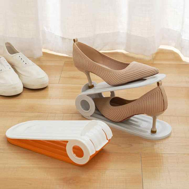 2 Pcs Orange Adjustable Shoe Slot Organizer Space Saving Storage Solution For Closet And Shelf