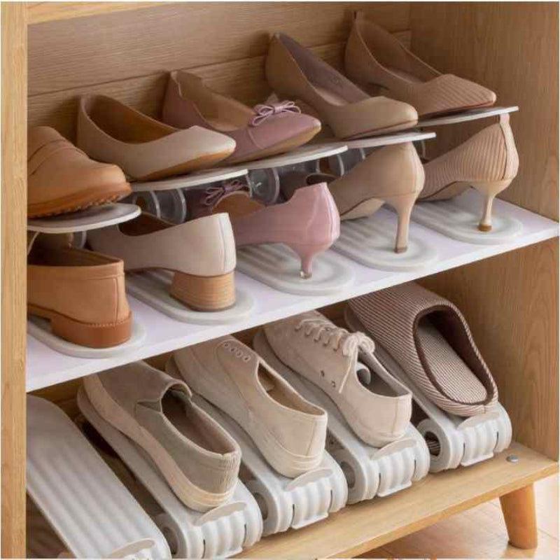 2 Pcs Orange Adjustable Shoe Slot Organizer Space Saving Storage Solution For Closet And Shelf