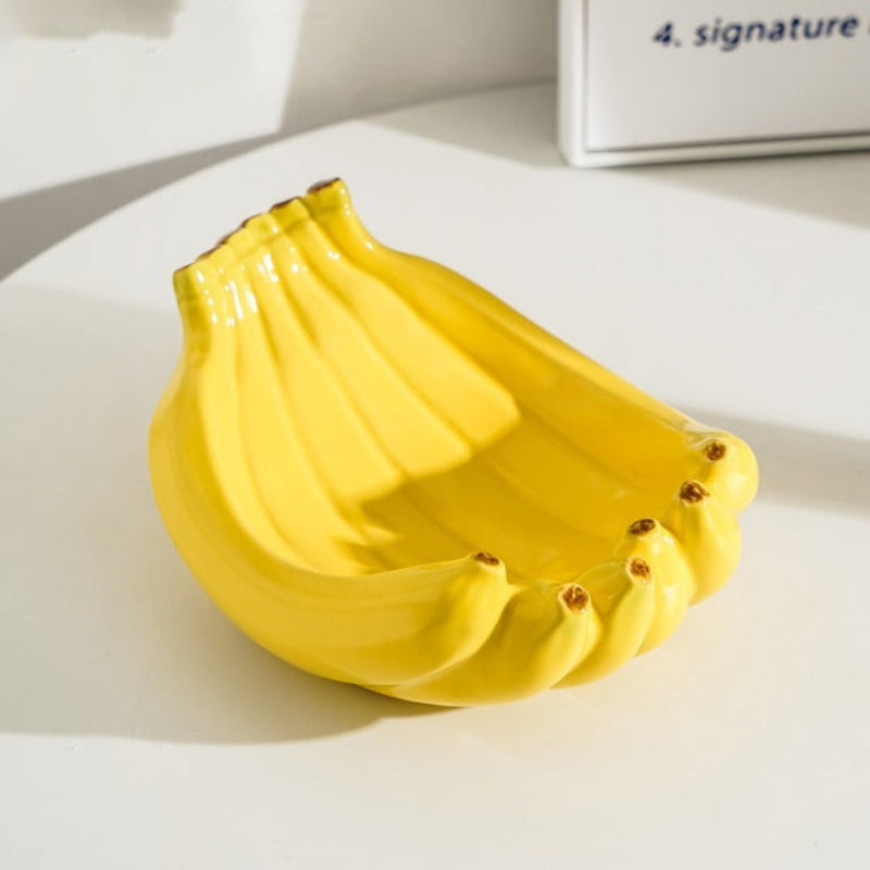 Yellow Ceramic Banana Shaped Fruit Plate Decorative And Functional Storage Tray