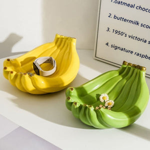 Yellow Ceramic Banana Shaped Fruit Plate Decorative And Functional Storage Tray