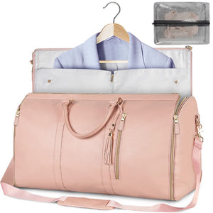 Pink Convertible Garment Duffel Bag With Leather Accents Travel Weekender For Suits And Dresses