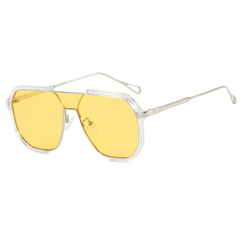 Transparent White And Yellow Tablets Unisex Oversized Aviator Metal Frame Sunglasses Retro Fashion Eyewear With Ac Lense