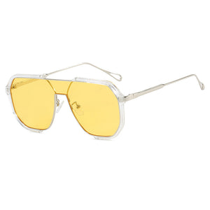 Transparent White And Yellow Tablets Unisex Oversized Aviator Metal Frame Sunglasses Retro Fashion Eyewear With Ac Lense